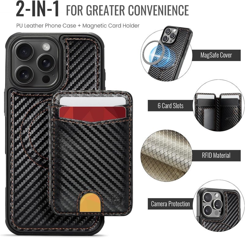 Usroom for iPhone 16 Pro Max Detachable Wallet Case with Card Holder, 2 in 1 RFID Blocking Credit Slots Kickstand Shockproof Phone Wallet for iPhone 16 Pro Max 6.9" Carbon Black - Image 4